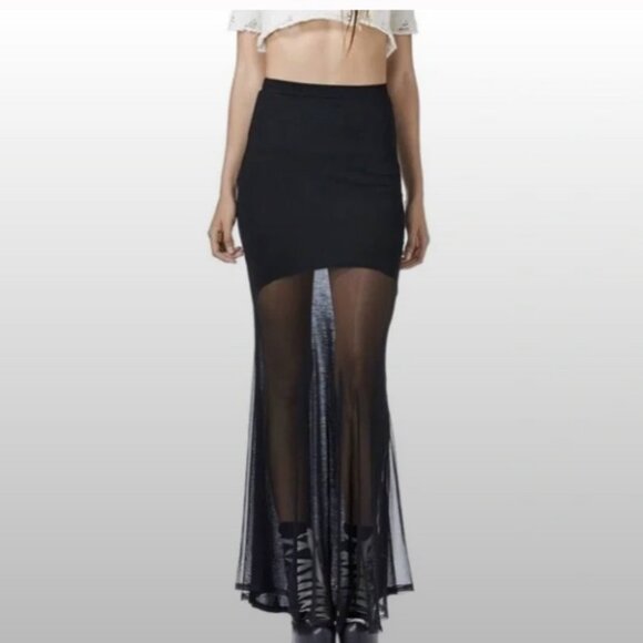 Miss Selfridge black diamante/beads mesh goth maxi skirt size 14 - Picture 2 of 11